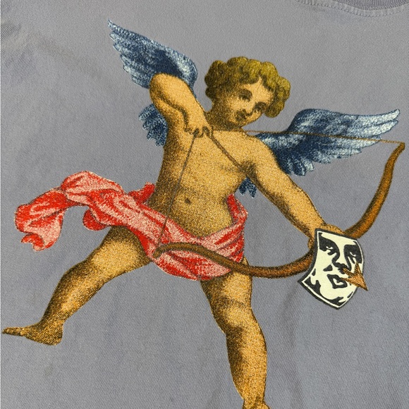 OBEY Watch Out Womens Tee PERIWINKLE Purple Medium Oversized Crop Medium Unisex - Picture 3 of 9